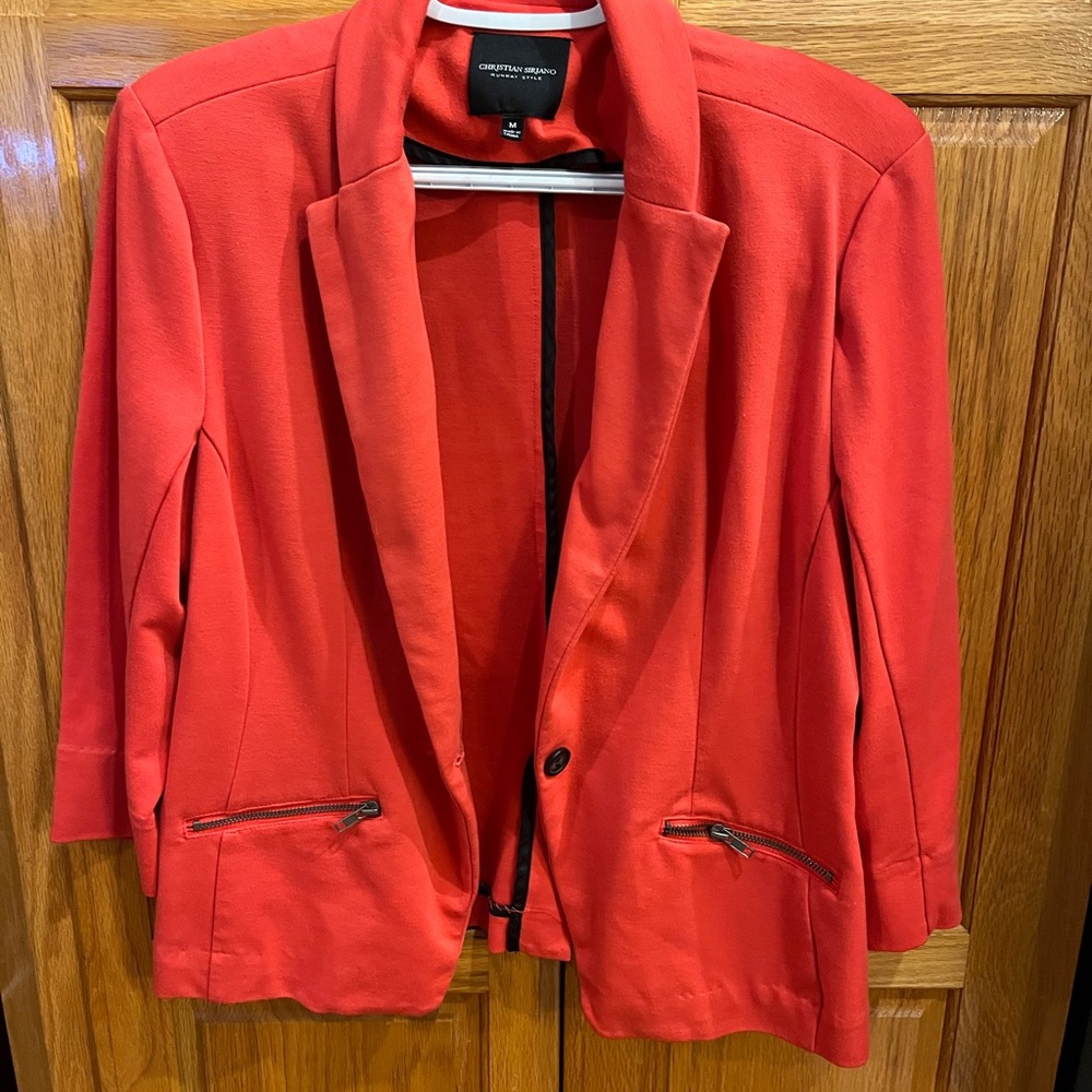 Christian Siriano Vibrant Pinkish Orange Blazer with Zipper Accents Medium